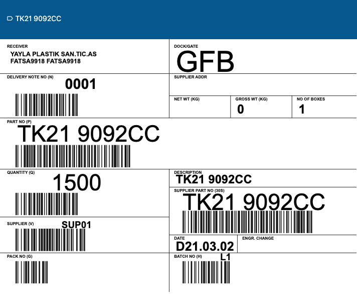 Automotive shipment label in the OTOEDI integrated label module